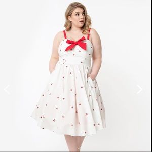 NWT Unique Vintage Golightly Swing Dress Cherry Print Sz XL 14 1950s